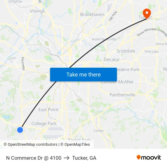 N Commerce Dr @ 4100 to Tucker, GA map