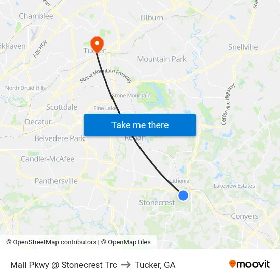 Mall Pkwy @ Stonecrest Trc to Tucker, GA map