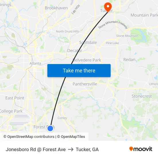 Jonesboro Rd @ Forest Ave to Tucker, GA map