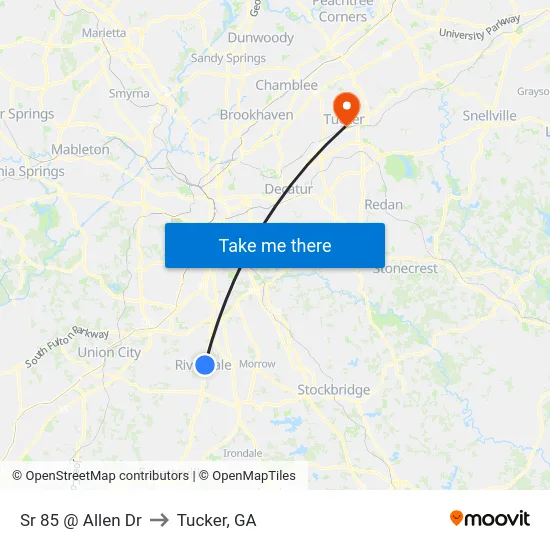Sr 85 @ Allen Dr to Tucker, GA map