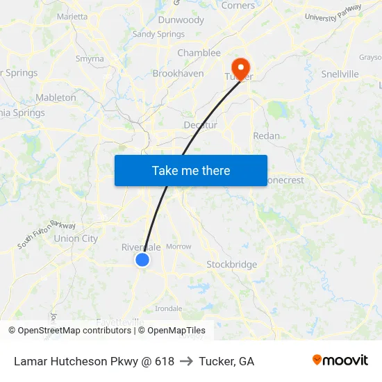 Lamar Hutcheson Pkwy @ 618 to Tucker, GA map
