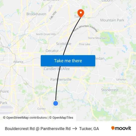 Bouldercrest Rd @ Panthersville Rd to Tucker, GA map
