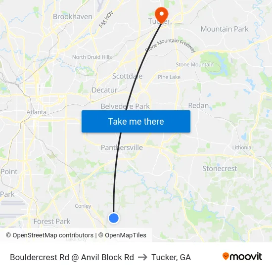 Bouldercrest Rd @ Anvil Block Rd to Tucker, GA map