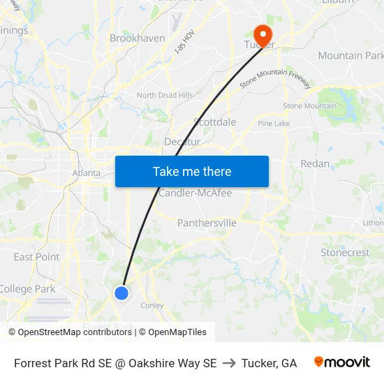 Forrest Park Rd SE @ Oakshire Way SE to Tucker, GA map