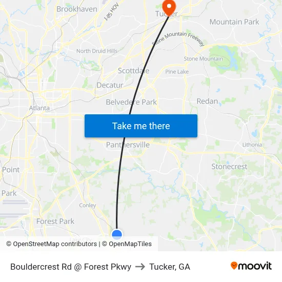 Bouldercrest Rd @ Forest Pkwy to Tucker, GA map