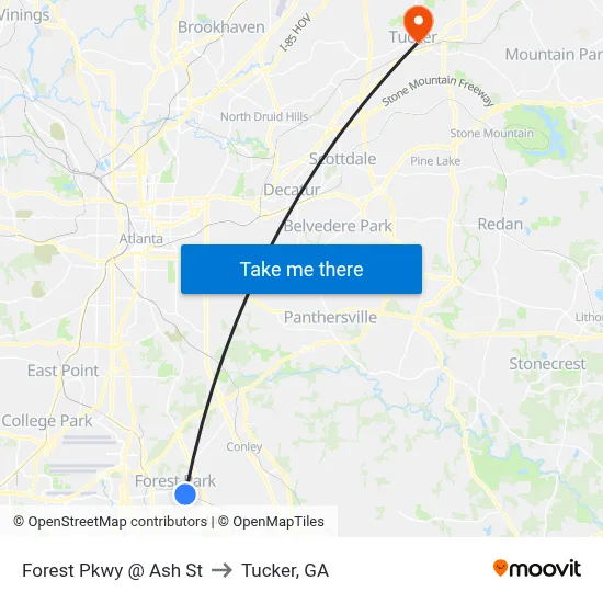 Forest Pkwy @ Ash St to Tucker, GA map