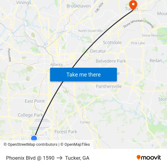 Phoenix Blvd @ 1590 to Tucker, GA map