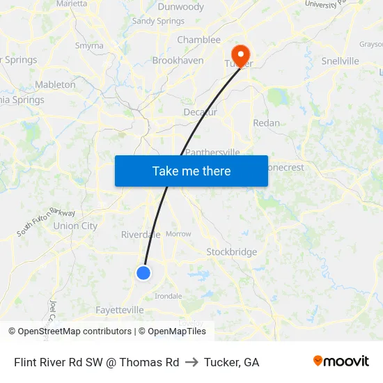 Flint River Rd SW @ Thomas Rd to Tucker, GA map