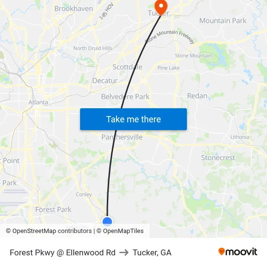 Forest Pkwy @ Ellenwood Rd to Tucker, GA map