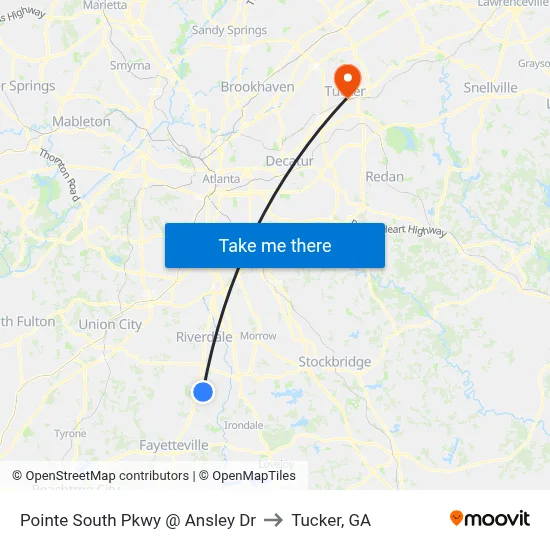 Pointe South Pkwy @ Ansley Dr to Tucker, GA map