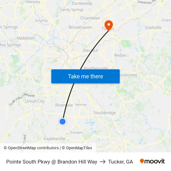 Pointe South Pkwy @ Brandon Hill Way to Tucker, GA map