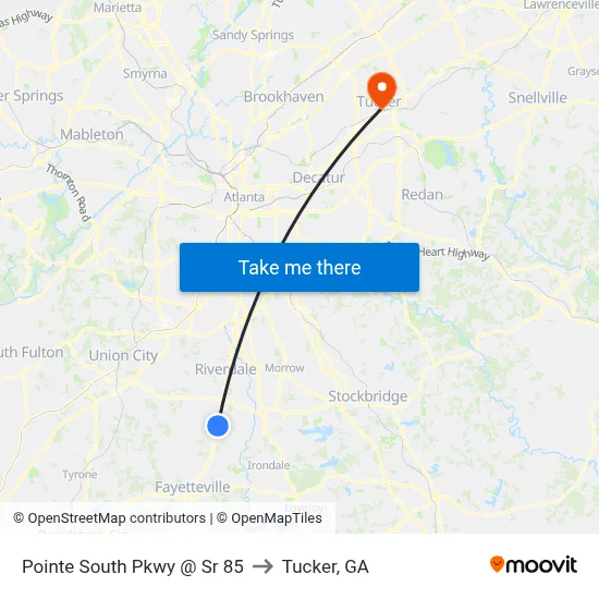 Pointe South Pkwy @ Sr 85 to Tucker, GA map
