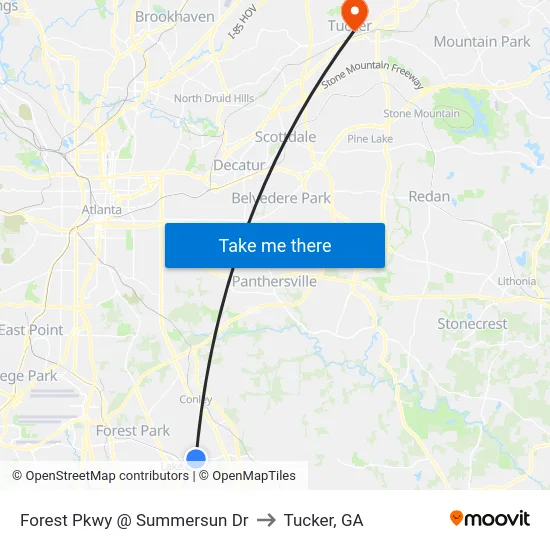 Forest Pkwy @ Summersun Dr to Tucker, GA map