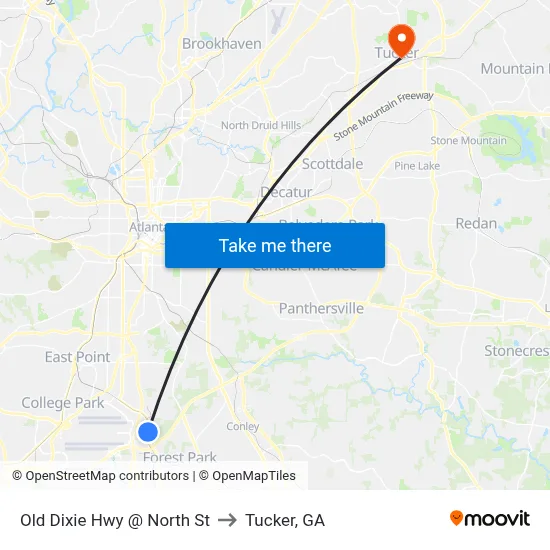 Old Dixie Hwy @ North St to Tucker, GA map