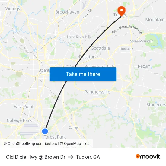 Old Dixie Hwy @ Brown Dr to Tucker, GA map