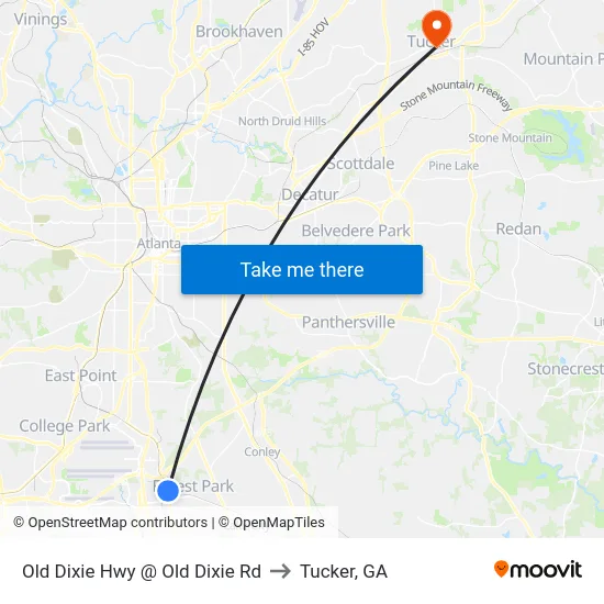 Old Dixie Hwy @ Old Dixie Rd to Tucker, GA map