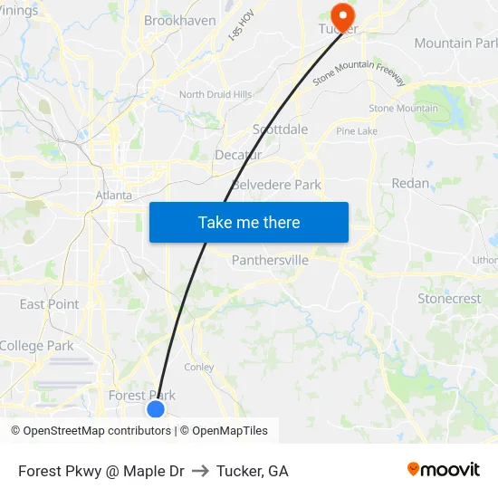 Forest Pkwy @ Maple Dr to Tucker, GA map