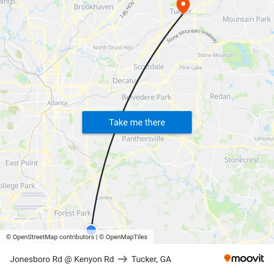 Jonesboro Rd @ Kenyon Rd to Tucker, GA map