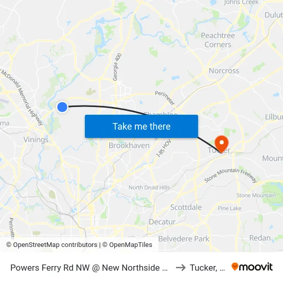 Powers Ferry Rd NW @ New Northside Dr NW to Tucker, GA map