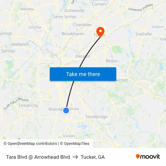 Tara Blvd @ Arrowhead Blvd to Tucker, GA map