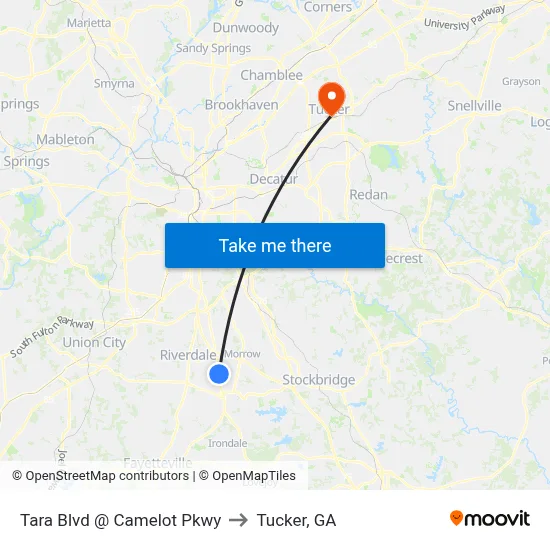 Tara Blvd @ Camelot Pkwy to Tucker, GA map