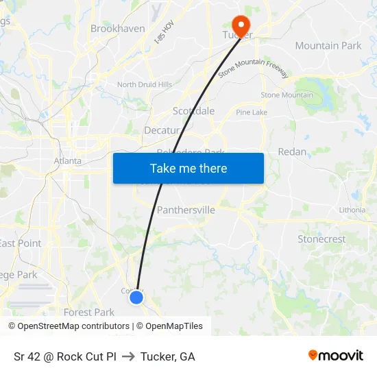 Sr 42 @ Rock Cut Pl to Tucker, GA map