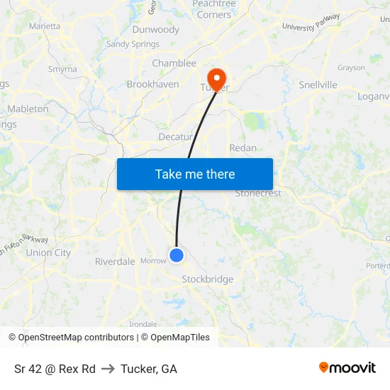 Sr 42 @ Rex Rd to Tucker, GA map