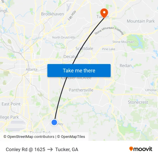 Conley Rd @ 1625 to Tucker, GA map