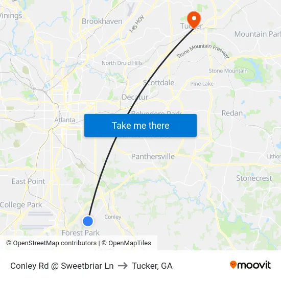 Conley Rd @ Sweetbriar Ln to Tucker, GA map