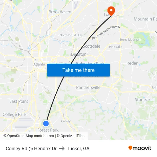 Conley Rd @ Hendrix Dr to Tucker, GA map