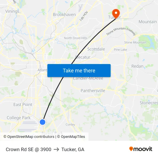 Crown Rd SE @ 3900 to Tucker, GA map