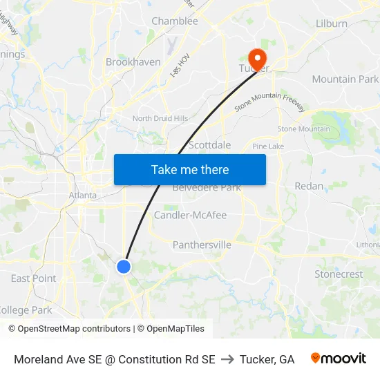 Moreland Ave SE @ Constitution Rd SE to Tucker, GA map
