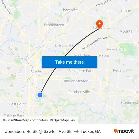 Jonesboro Rd SE @ Sawtell Ave SE to Tucker, GA map