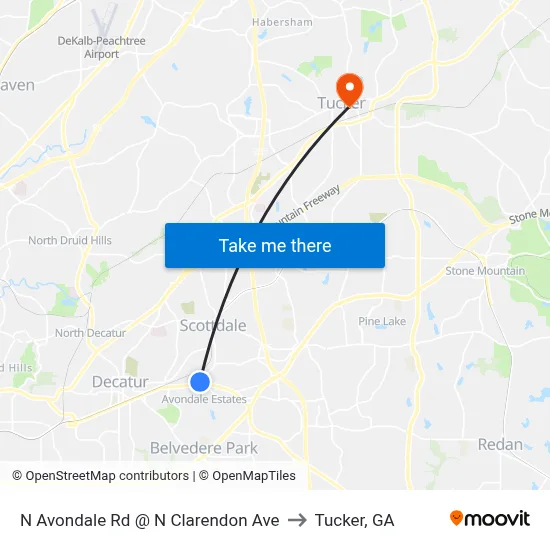 N Avondale Rd @ N Clarendon Ave to Tucker, GA map
