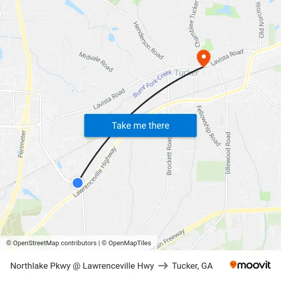 Northlake Pkwy @ Lawrenceville Hwy to Tucker, GA map