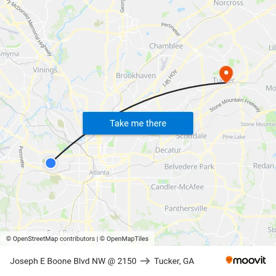 Joseph E Boone Blvd NW @ 2150 to Tucker, GA map