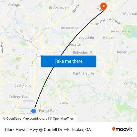 Clark Howell Hwy @ Cordell Dr to Tucker, GA map