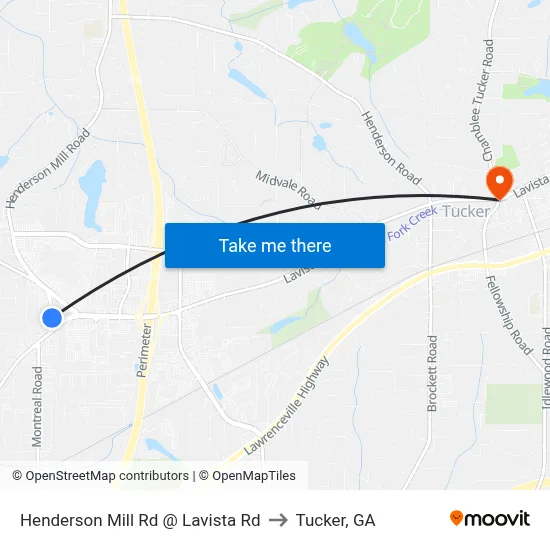 Henderson Mill Rd @ Lavista Rd to Tucker, GA map