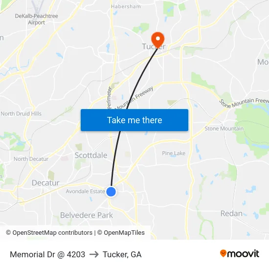 Memorial Dr @ 4203 to Tucker, GA map