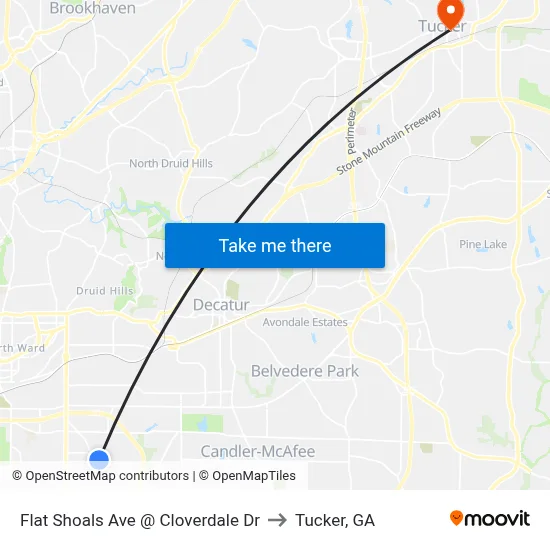 Flat Shoals Ave @ Cloverdale Dr to Tucker, GA map