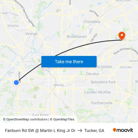 Fairburn Rd SW @ Martin L King Jr Dr to Tucker, GA map