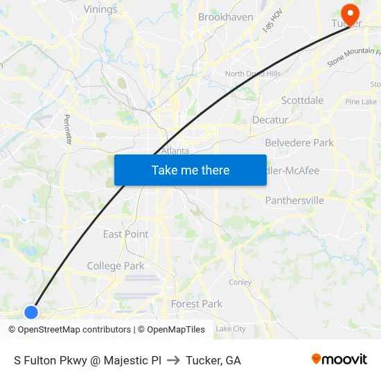 S Fulton Pkwy @ Majestic Pl to Tucker, GA map