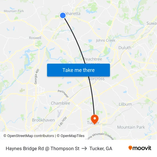 Haynes Bridge Rd @ Thompson St to Tucker, GA map