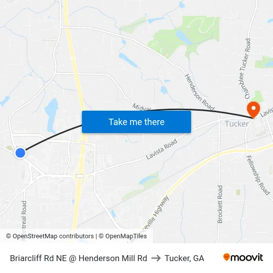 Briarcliff Rd NE @ Henderson Mill Rd to Tucker, GA map