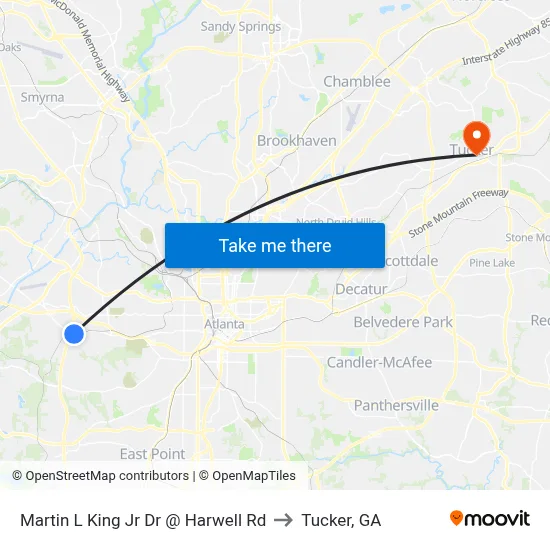 Martin L King Jr Dr @ Harwell Rd to Tucker, GA map