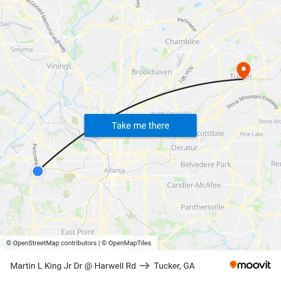 Martin L King Jr Dr @ Harwell Rd to Tucker, GA map