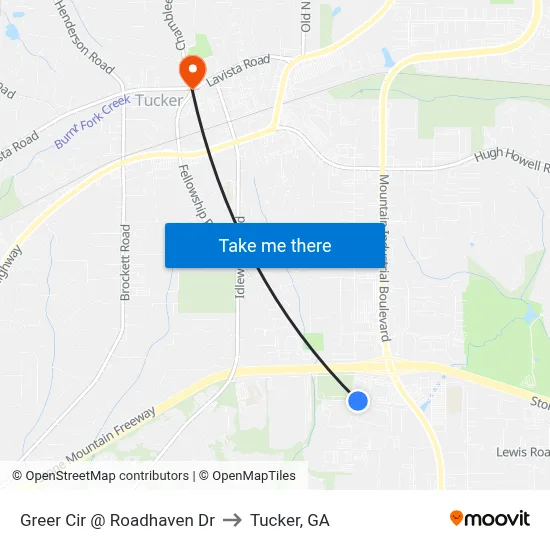 Greer Cir @ Roadhaven Dr to Tucker, GA map