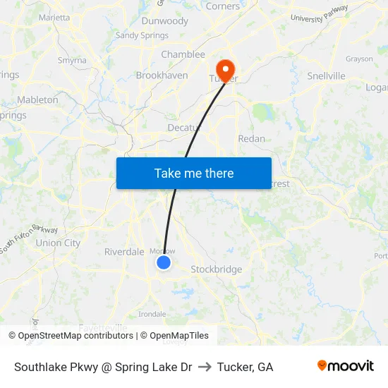 Southlake Pkwy @ Spring Lake Dr to Tucker, GA map