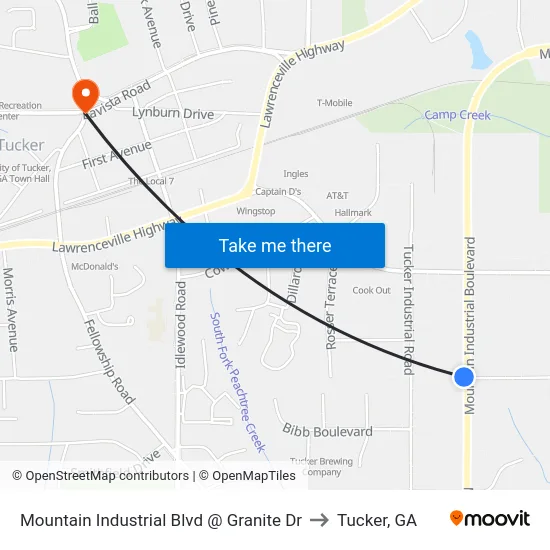Mountain Industrial Blvd @ Granite Dr to Tucker, GA map