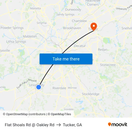 Flat Shoals Rd @ Oakley Rd to Tucker, GA map